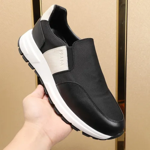 Prada Men Shoes Luxury Brand Sneakers Prax 01 Leather And Technical Fabric Slip-On Sneakers