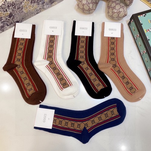 Gucci Socks 5 Pairs with Original Box Luxury Brand Breathable Gucci Sock