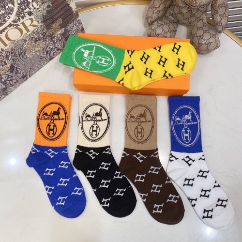 Hermes Socks 5 Pairs with Original Box Luxury Brand Breathable Hermes Sock