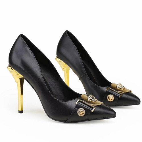 Versace Brand Womens Sandals Shoes Leather Big Size LA MEDUSA PATENT SAFETY PIN LEATHER PUMPS High Heel Design Luxury Brand Sandals for Women