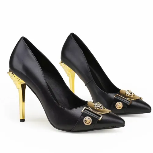 Versace Brand Womens Sandals Shoes Leather Big Size LA MEDUSA PATENT SAFETY PIN LEATHER PUMPS High Heel Design Luxury Brand Sandals for Women