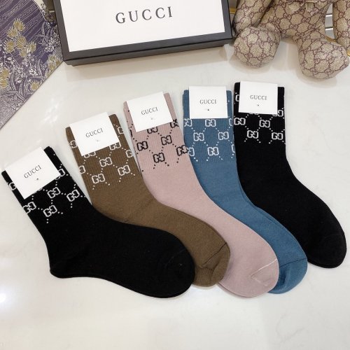 Gucci Socks 5 Pairs with Original Box Luxury Brand Breathable Gucci Sock
