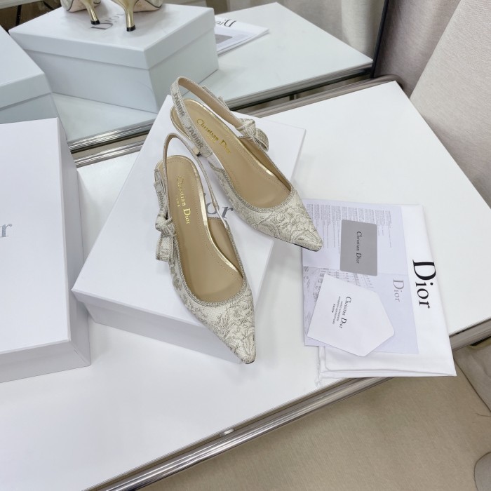 Dior Women Shoes Pumps Luxury Design Fashion Type High Heel Shoes for Wedding Style J'ADIOR SLINGBACK PUMP Cotton Embroidery with Micro Houndstooth Motif with Original Box