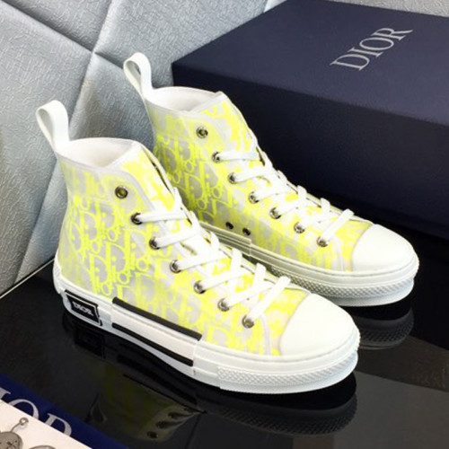 Dior Women Shoes Sneakers Casual Luxury Brand B23 HIGH-TOP SNEAKER White and Yellow Dior Oblique Canvas with Original Box 3SH118YNT_H568