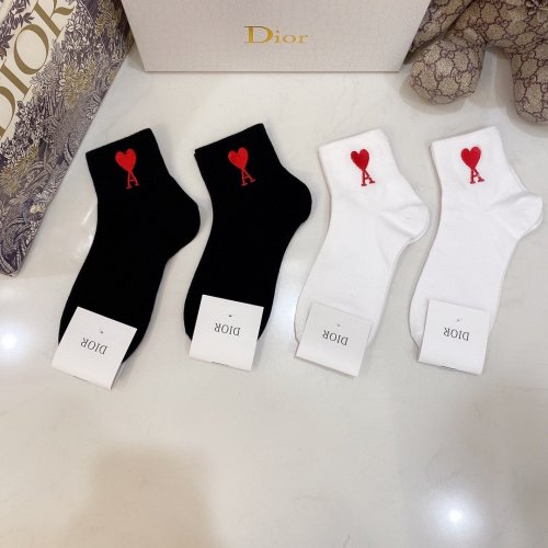 Dior Socks 4 Pairs with Original Box Luxury Brand Breathable Dior Sock