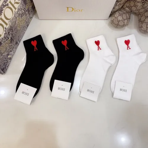 Dior Socks 4 Pairs with Original Box Luxury Brand Breathable Dior Sock