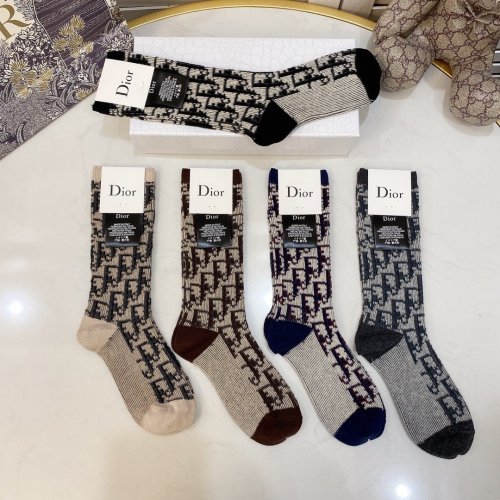 Dior Socks 5 Pairs with Original Box Luxury Brand Breathable Dior Sock
