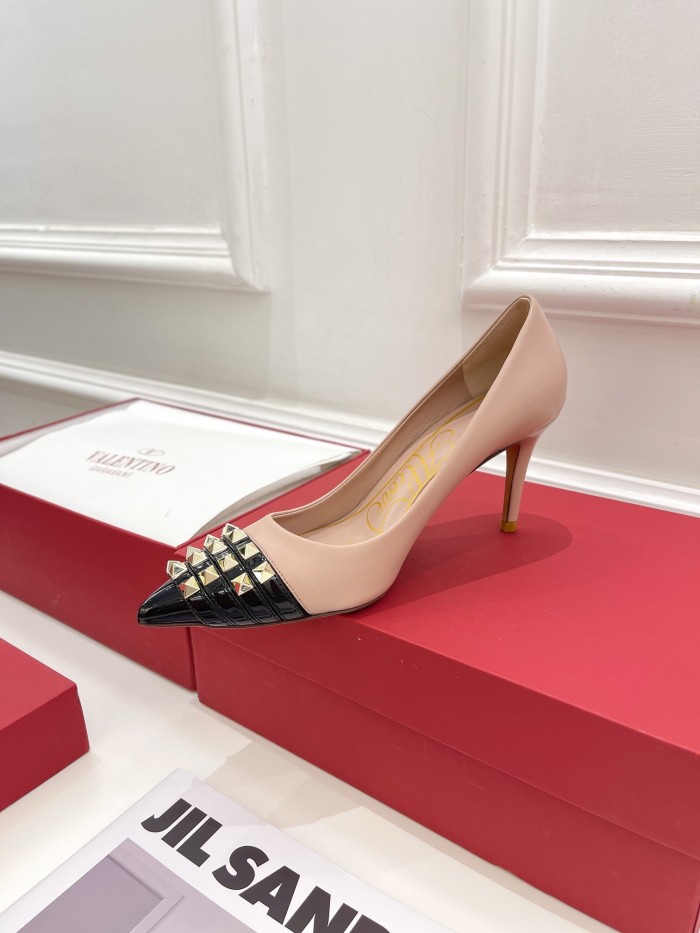 Valentino Womens Shoes ROCKSTUD SLINGBACK PUMP WITH SCULPTED HEEL IN KIDSKIN with Original Box 8cm Heel Design