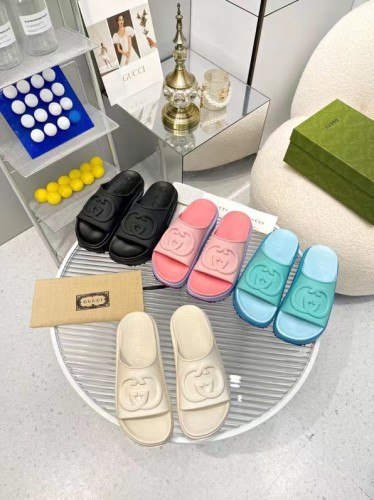 Gucci Womens Shoes Platform Slide Slippers Sandal Summer Design Luxury Brand Women's GG platform slide sandal with Original Box