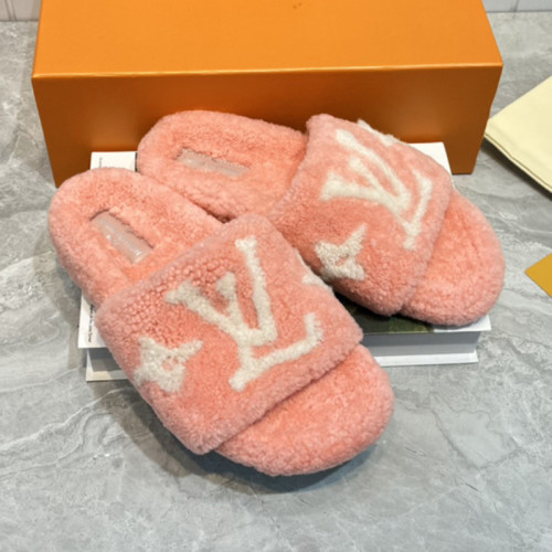 Louis Vuitton Womens Shoes Slide Slippers for Winter Wool Fabric Luxury Brand Designer PASEO FLAT COMFORT MULE with Original Box