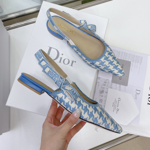 Dior Women Shoes Pumps Luxury Design Fashion Type Heel Shoes for Wedding Style J'ADIOR SLINGBACK Cornflower Blue Cotton Embroidery with Micro Houndstooth Motif with Original Box KCP866PPE_S11N