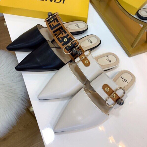 Fendi Womens Shoes SLINGBACKS Black Leather Slingbacks