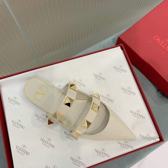 Valentino Women Shoes Mule Flip Flop Sandals ROMAN STUD FLAT MULE IN CALFSKIN with Original Box Luxury Brand