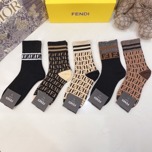 Fendi Socks 5 Pairs with Original Box Luxury Brand Breathable Fendi Sock
