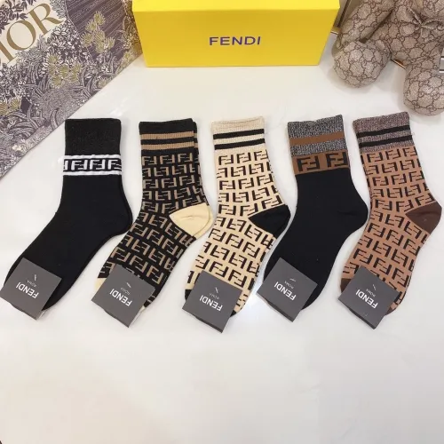 Fendi Socks 5 Pairs with Original Box Luxury Brand Breathable Fendi Sock