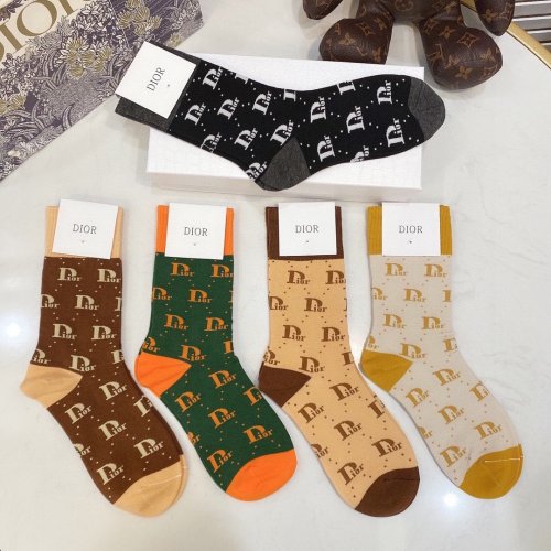 Dior Socks 5 Pairs with Original Box Luxury Brand Breathable Dior Sock