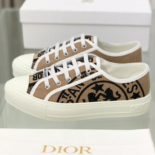 Dior Womens Shoes Fashion Sneakers WALK'N'DIOR SNEAKER Beige Jute Canvas Embroidered with Dior Union Motif with Original Box KCK281JUR_S29U