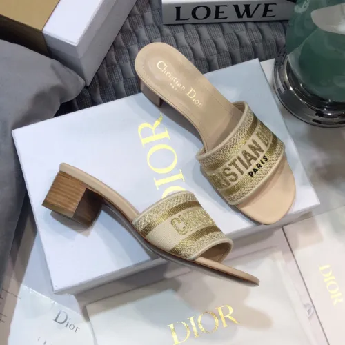 Dior Women Shoes DWAY HEELED SLIDE Embroidered Cotton Luxury Brand Womens Sandals Slippers with Original Box KCQ244ERC_S56B