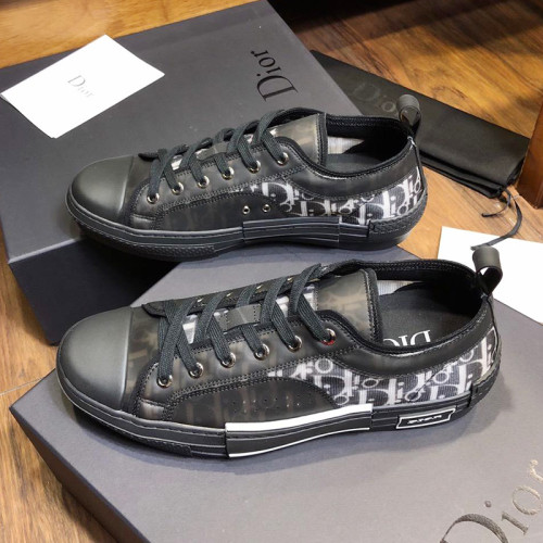 Dior Men Shoes Fashion Sneaker B23 Low-Top Sneaker Black And White Dior Oblique Canvas With Black Calfskin