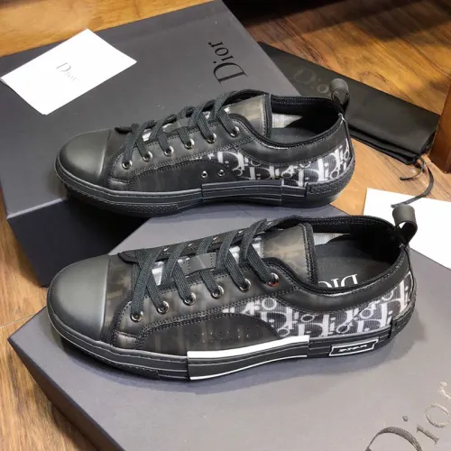 Dior Men Shoes Fashion Sneaker B23 Low-Top Sneaker Black And White Dior Oblique Canvas With Black Calfskin