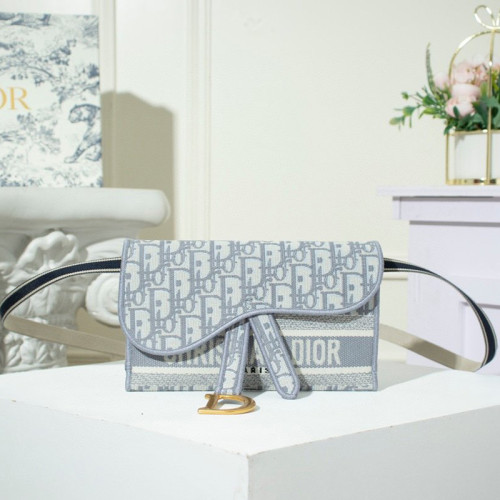 Dior Womens Bags SADDLE SLIM POUCH Gray Dior Oblique Embroidery S5647CRIW_M932 with Original Box
