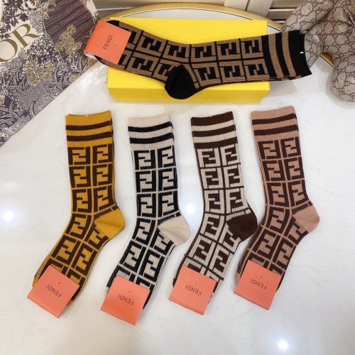 Fendi Socks 5 Pairs with Original Box Luxury Brand Breathable Fendi Sock