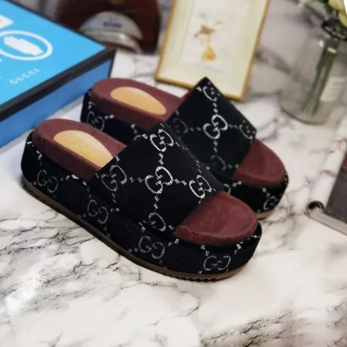 Gucci Mens Shoes Sandals Slides Slippers Luxury Brand Thick Sole Design with Original Box