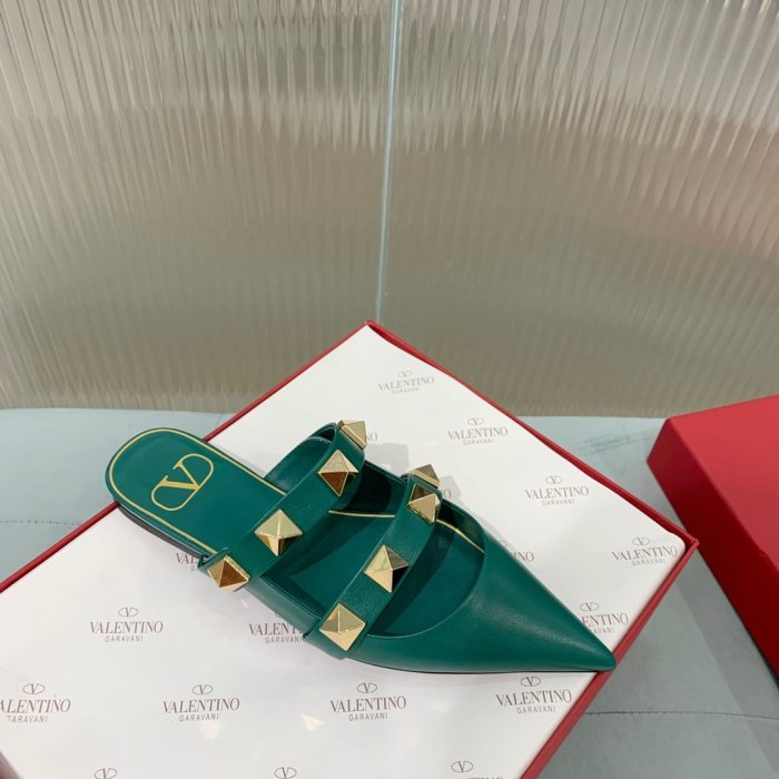 Valentino Women Shoes Mule Flip Flop Sandals ROMAN STUD FLAT MULE IN CALFSKIN with Original Box Luxury Brand