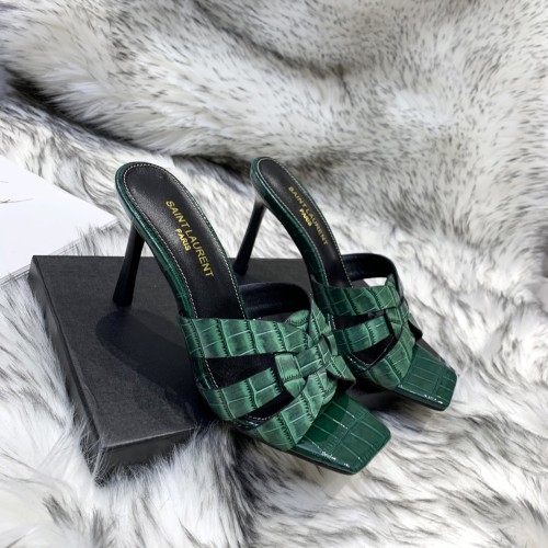 Saint Laurent YSL Womens Shoes TRIBUTE HEELED MULES IN SMOOTH LEATHER 9CM