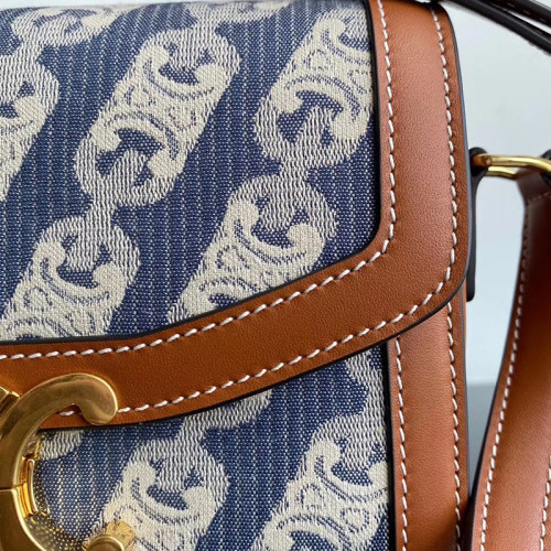 Celine Womens Bag TEEN TRIOMPHE BAG IN CHAÎNE TRIOMPHE JACQUARD AND NATURAL CALFSKIN