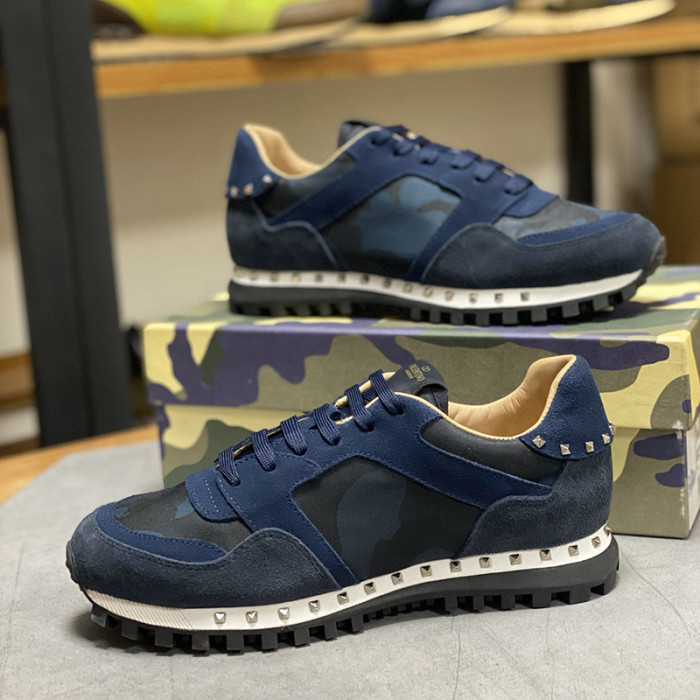 Valentino Men Shoes Fashion Design Luxury Brand ROCKRUNNER CAMOUFLAGE LAMINATED STUDDED SNEAKER with Original Box