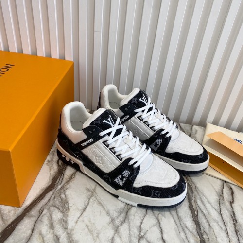 Louis Vuitton Men Shoes Fashion Sneakers Design Luxury Brand LV TRAINER SNEAKER Black Monogram denim with Original Box 1A9JGL