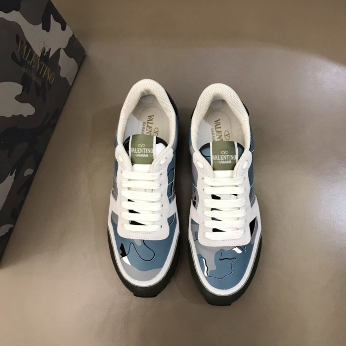 Valentino Men Shoes Fashion Design Luxury Brand ROCKRUNNER CAMOUFLAGE LAMINATED STUDDED SNEAKER with Original Box