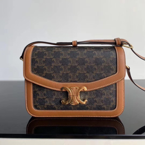 Celine Womens Bag TEEN TRIOMPHE BAG IN TRIOMPHE CANVAS AND CALFSKIN