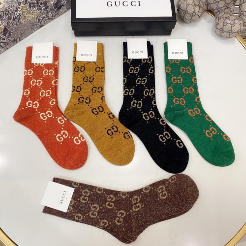 Gucci Socks 5 Pairs with Original Box Luxury Brand Breathable Gucci Sock