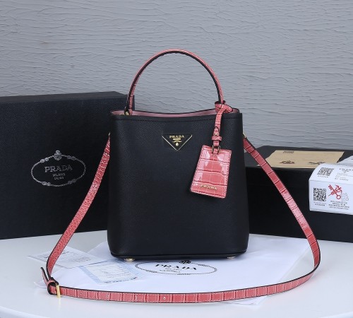 Prada Womens Bag Leather Shoulder Bag Saffiano Leather Prada Panier Bag