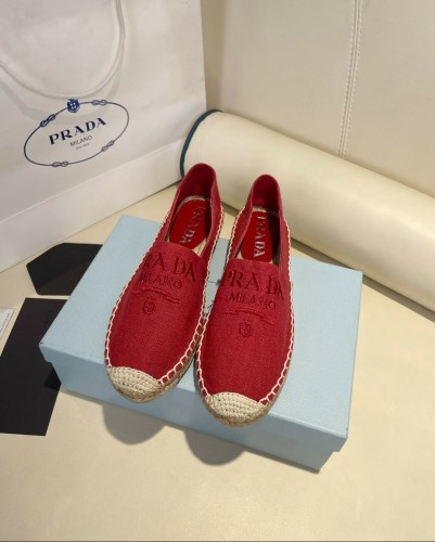 Prada Womens Shoes Casual Luxury Brand Breathable Hemp espadrilles with Original Box