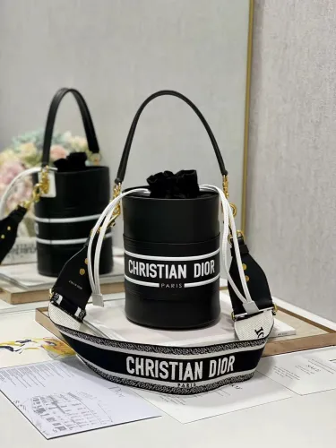 Dior Womens Bags Shoulder Messenger Bags Luxury Brand Dior SMALL DIOR VIBE BUCKET BAG White and Black Smooth Calfskin M8703OOBR_M933