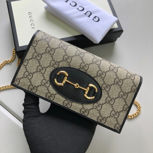 Gucci Womens Bags Crossbody Shoulder Messenger Bags Luxury Brand Gucci Horsebit 1955 wallet with chain in GG Supreme canvas with Original Box 621892 K9GSN 4075