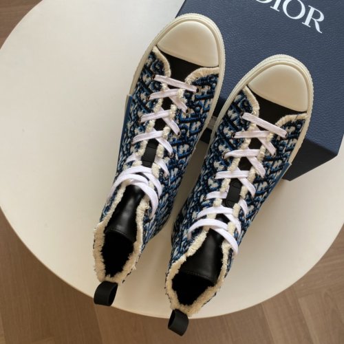 Dior Men Shoes Luxury Brand B23 High-Top Sneaker Beige, Black And Navy Blue Dior Oblique Tapestry 3SH129ZGT_H561