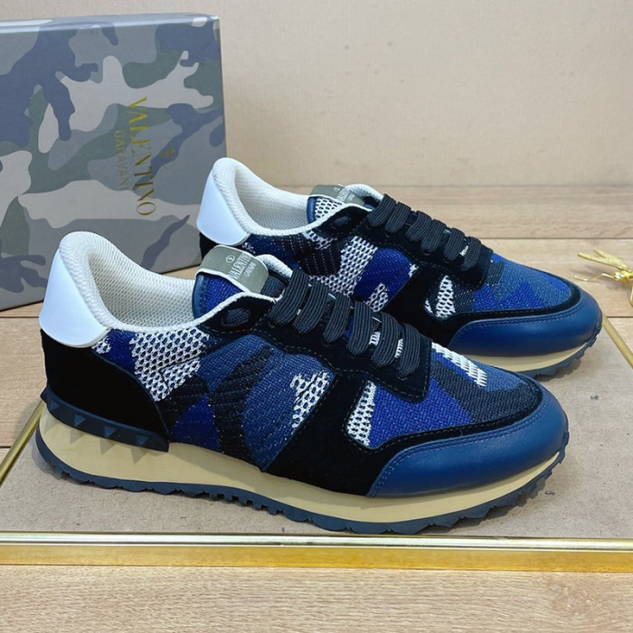 Valentino Men Shoes Fashion Design Luxury Brand ROCKRUNNER CAMOUFLAGE LAMINATED STUDDED SNEAKER with Original Box