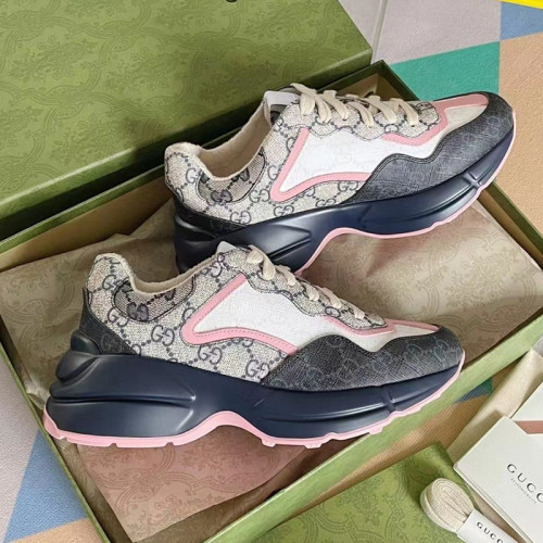 Gucci Mens Shoes Sneakers Luxury Brand Men's GG Rhyton sneaker Beige and blue GG Supreme canvas with Original Box ‎692902 UIQ30 1061