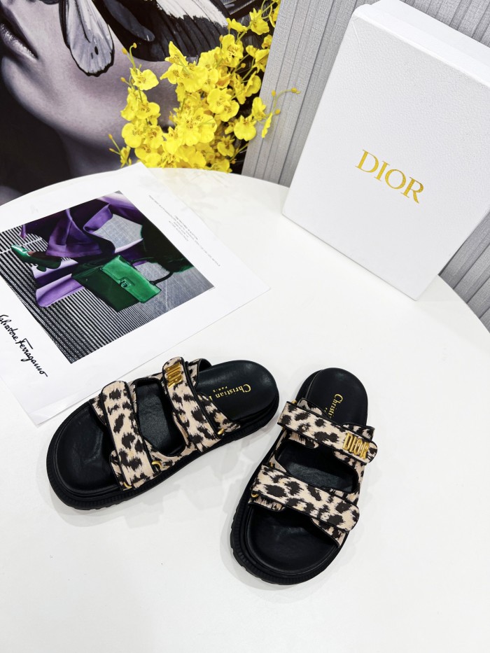 Dior Women Shoes Sandals Luxury Brand DIORACT SLIDE Beige Multicolor Mizza Printed Technical Fabric Lambskin with Original Box KCQ719LNY_S29X