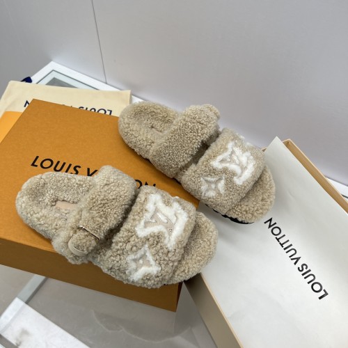 Louis Vuitton Womens Shoes Slide Slippers for Winter Wool Fabric Luxury Brand Designer PASEO FLAT COMFORT MULE with Original Box