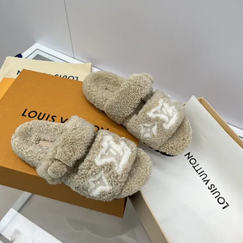 Louis Vuitton Womens Shoes Slide Slippers for Winter Wool Fabric Luxury Brand Designer PASEO FLAT COMFORT MULE with Original Box