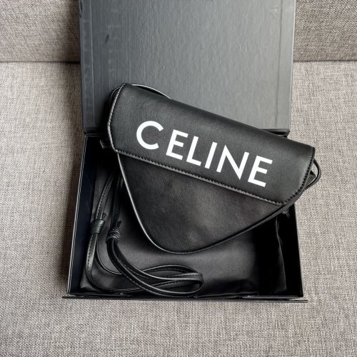 Celine Womens Bag TRIANGLE BAG IN SMOOTH CALFSKIN WITH CELINE PRINT BLACK 195903DCS.38SI