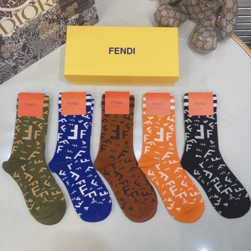 Fendi Socks 5 Pairs with Original Box Luxury Brand Breathable Fendi Sock