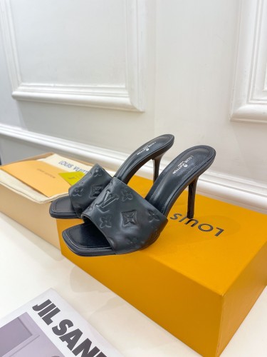 Louis Vuitton Womens Shoes Sandals Slippers Luxury Brand REVIVAL MULE 1A9PGT Monogram-embossed lambskin with Original Box 9.5cm Heel