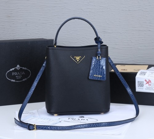 Prada Womens Bag Leather Shoulder Bag Saffiano Leather Prada Panier Bag