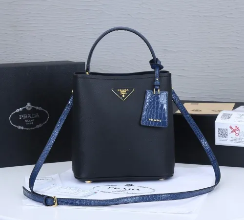 Prada Womens Bag Leather Shoulder Bag Saffiano Leather Prada Panier Bag